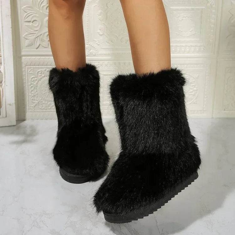 Fashion Long Plush Snow Boots Winter Warm Mid-tube Furry Cotton Shoes For Women Short Boot - Velora