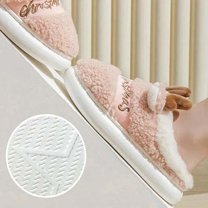 Christmas Shoes Winter Home Slippers Elk Soft Cozy Bedroom Slipper Slip On House Shoes - Velora