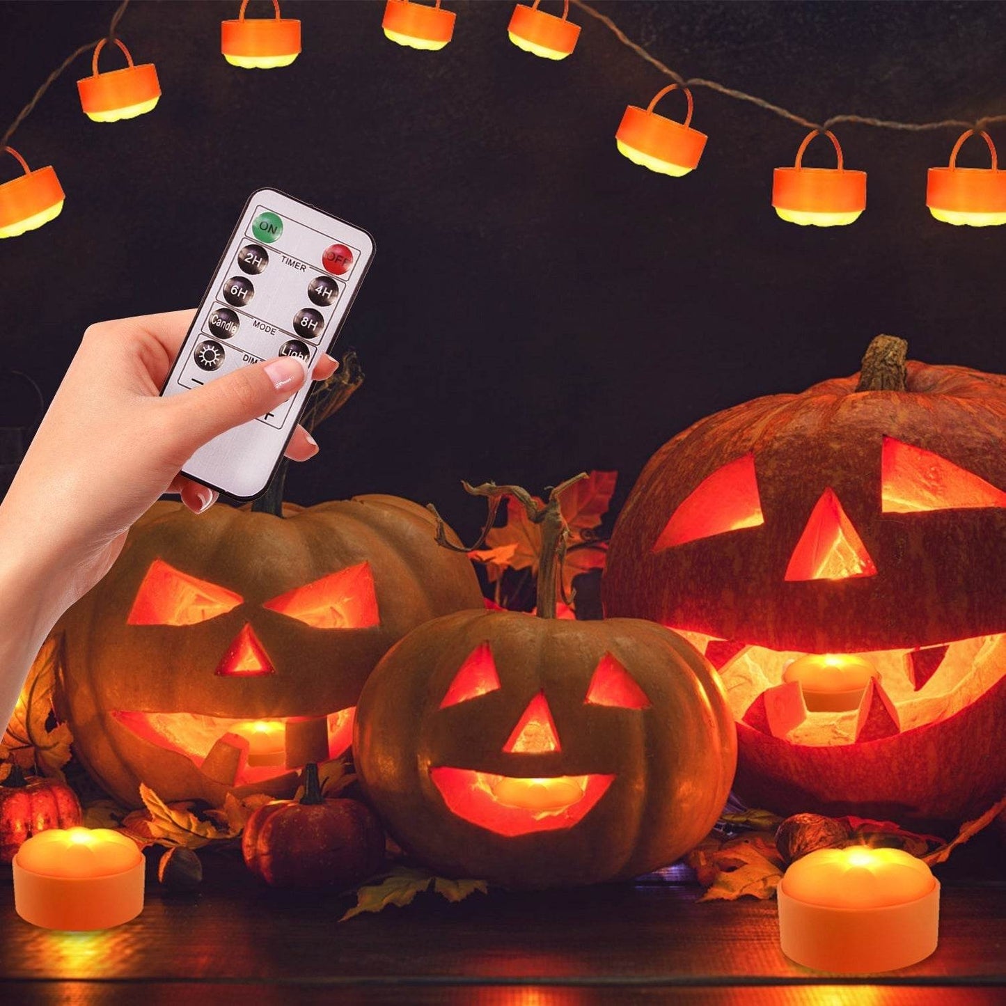 4 Pack Halloween LED Pumpkin Lights Battery Operated Halloween Decoration Lights With 2 Light Modes 4 Timer Setting Remorte Control For Party Pumpkin Decor - Velora