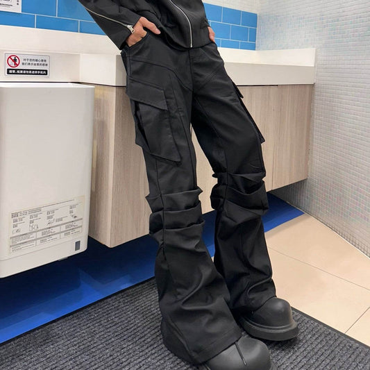 Large Pocket Pleated Black Y2K Cargo Pants Men - Velora