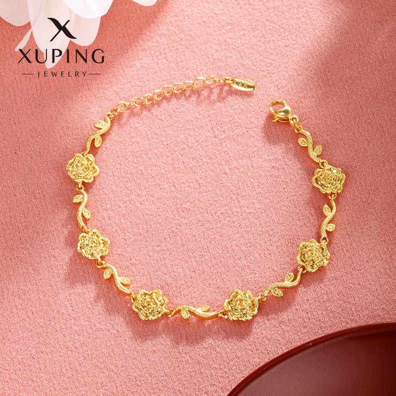 Copper Alloy Gold-plated Frosted Flower Branch Rose Bracelet Advanced Romantic