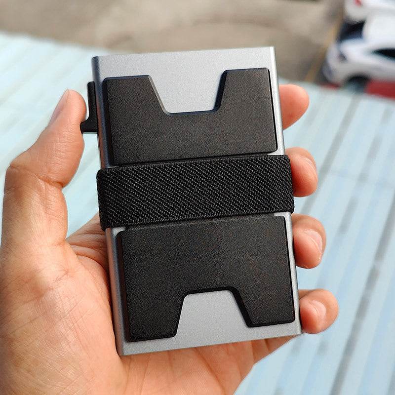 Men's Metal RFID Anti-magnetic Aluminum Alloy Elastic Band Wallet Card Holder - Velora