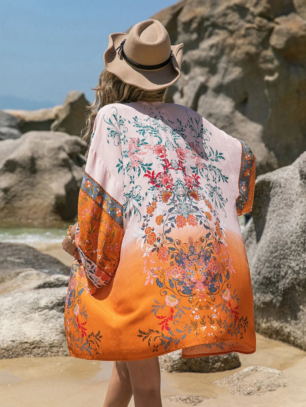 Printed Open Front Long Sleeve Cover-Up - Velora