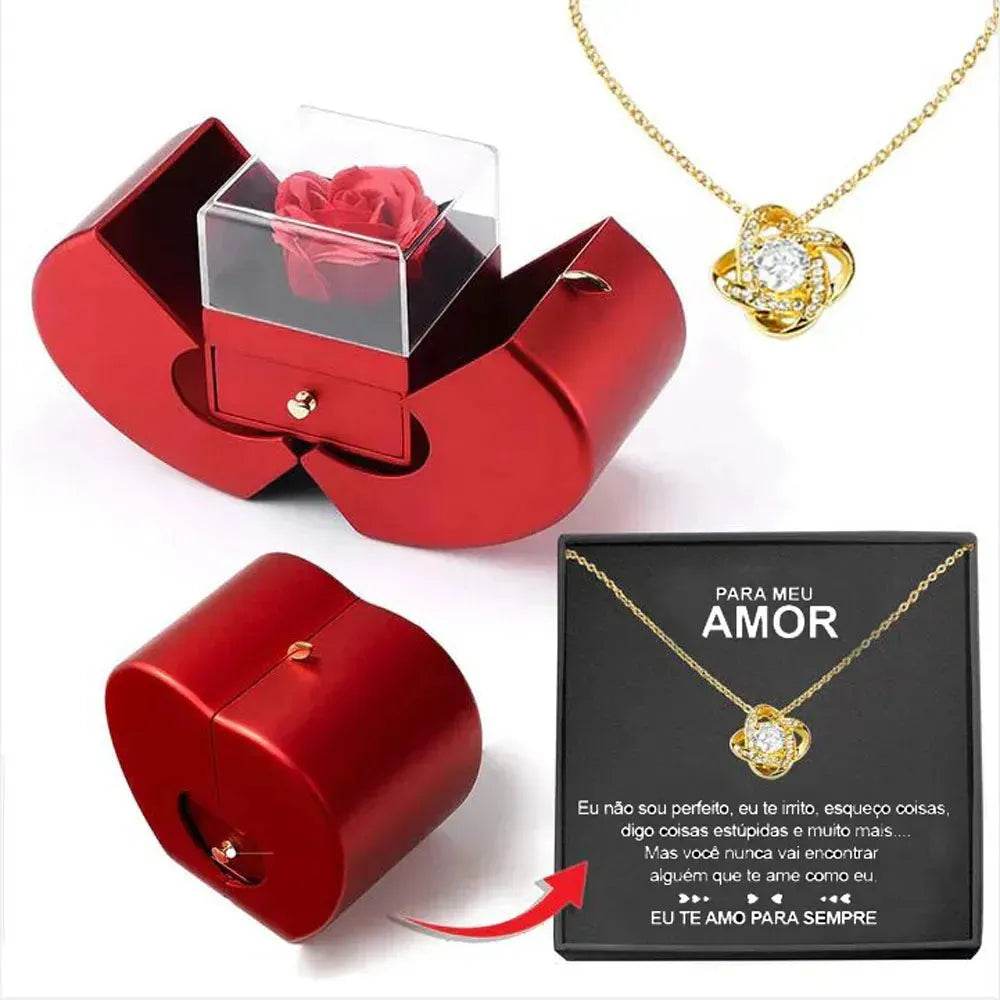 Fashion Jewelry Box Red Apple Christmas Gift Necklace Eternal Rose For Girl Mother's Day Valentine's Day Gifts With Artificial Flower Rose Flower Jewelry Box - Velora