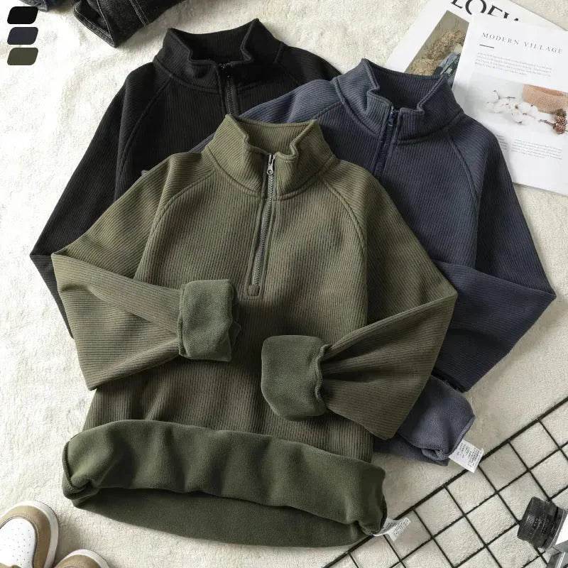 Autumn Winter half zip Stand-collar Fleece Sweatshirt Pullover tops for men - Velora