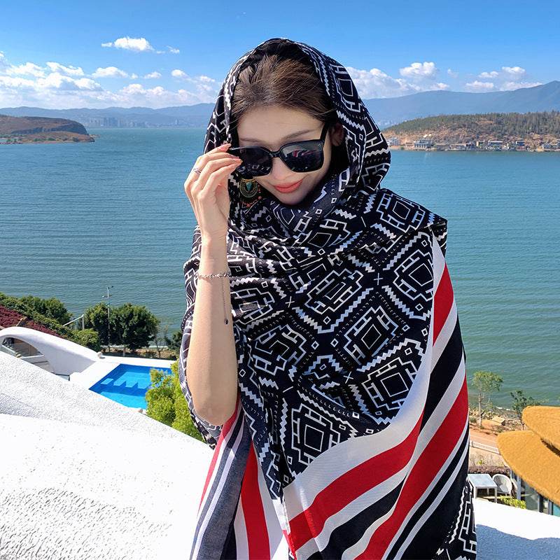 Ethnic Style Sun Protection Talma Tibet Desert Travel Thin Holiday Silk Scarf - Velora