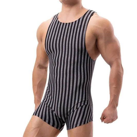 New Vertical Striped Pajamas Sports Swimming Brief Bodysuit for men - Velora