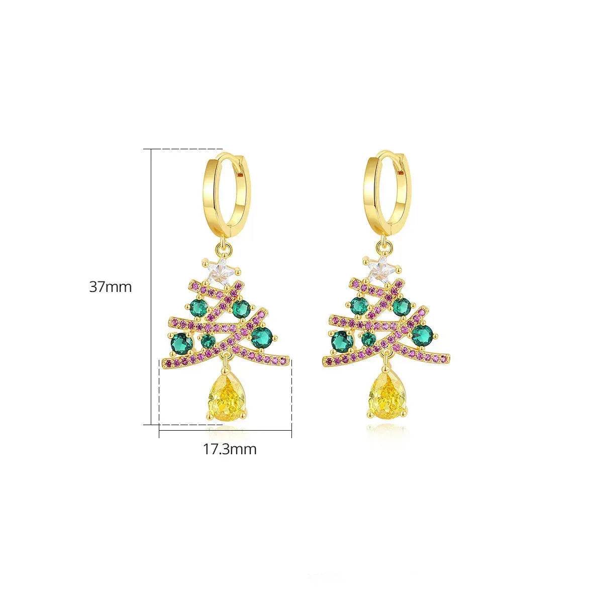 New Christmas Tree Earrings With Colorful Rhinestones Fashion Personality Shining Earrings Gift For Women Jewelry - Velora