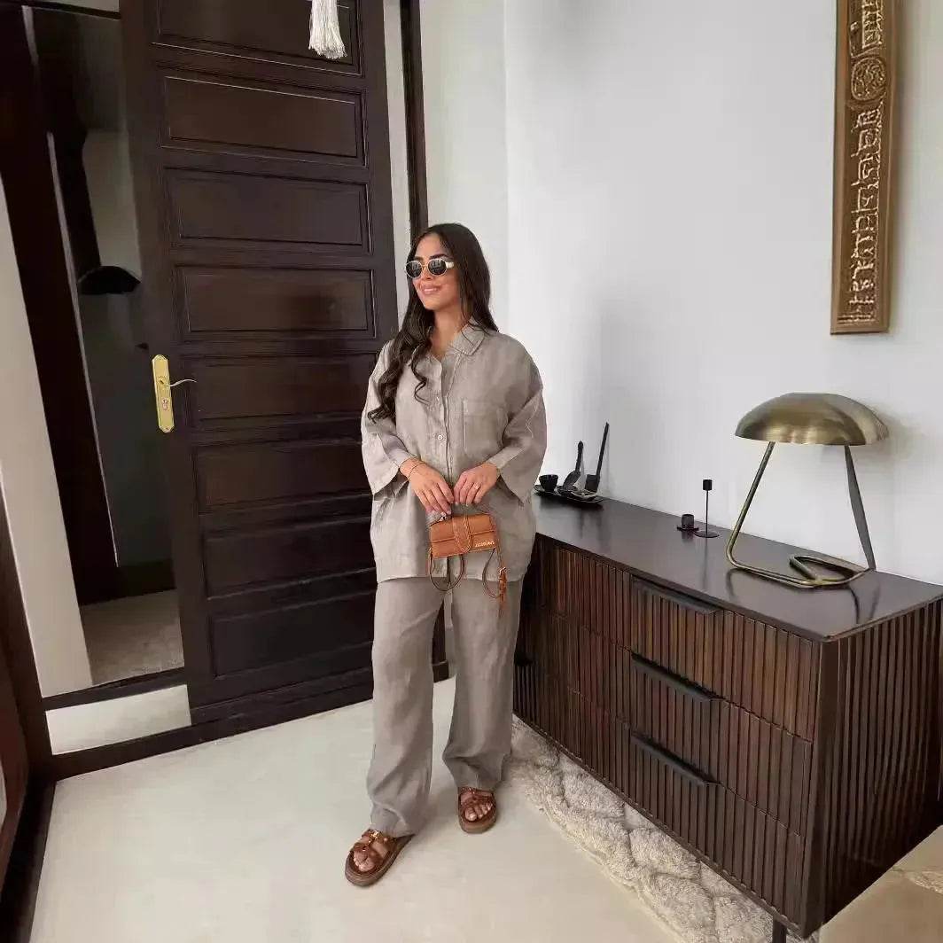 Casual Women Wide Leg Pants Long Sleeves Shirt Sets Ladies Loose High Street 2 Piece Outfits Pant co ords for Women Trouser co ords for Women - Velora