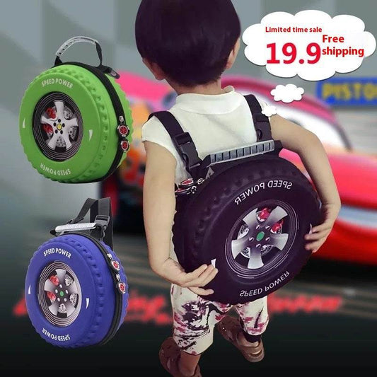 Kid's Small Schoolbag Personalized Creative 3D Cartoon Tire Kindergarten Backpack - Velora