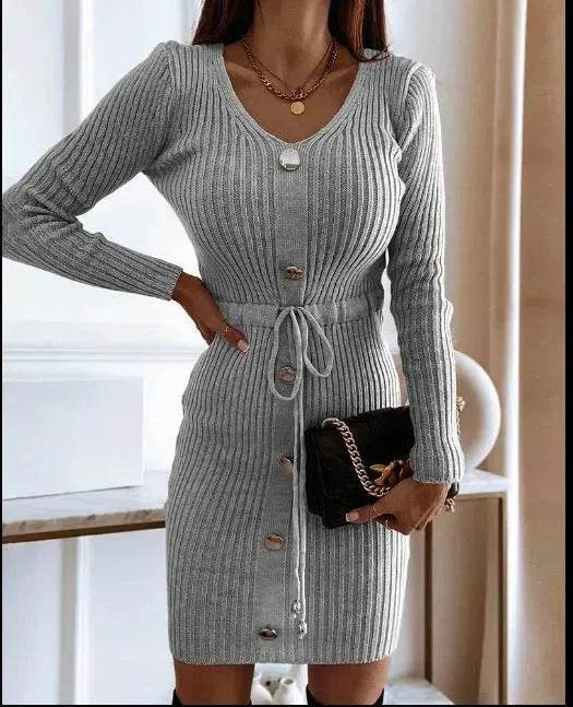 Autumn Winter Cashmere Slim fit Knitted Mini Sweater Dress - Velora