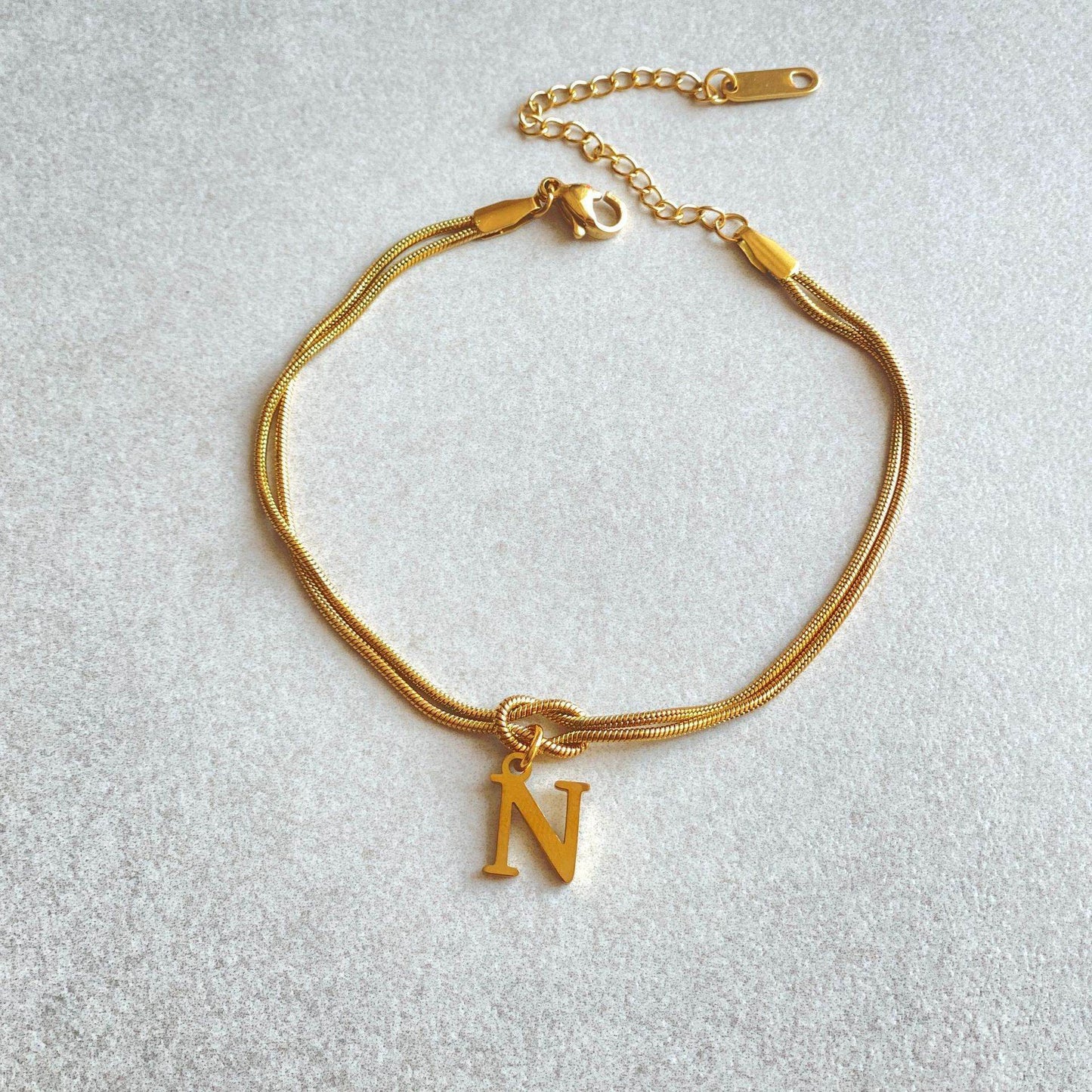 New Letter A-Z Love Knot Bracelets For Women Couple Gold Color Dainty Snake Chain Charm Bracelet Stainless Steel Jewelry Gift Valentine's Day Gifts - Velora