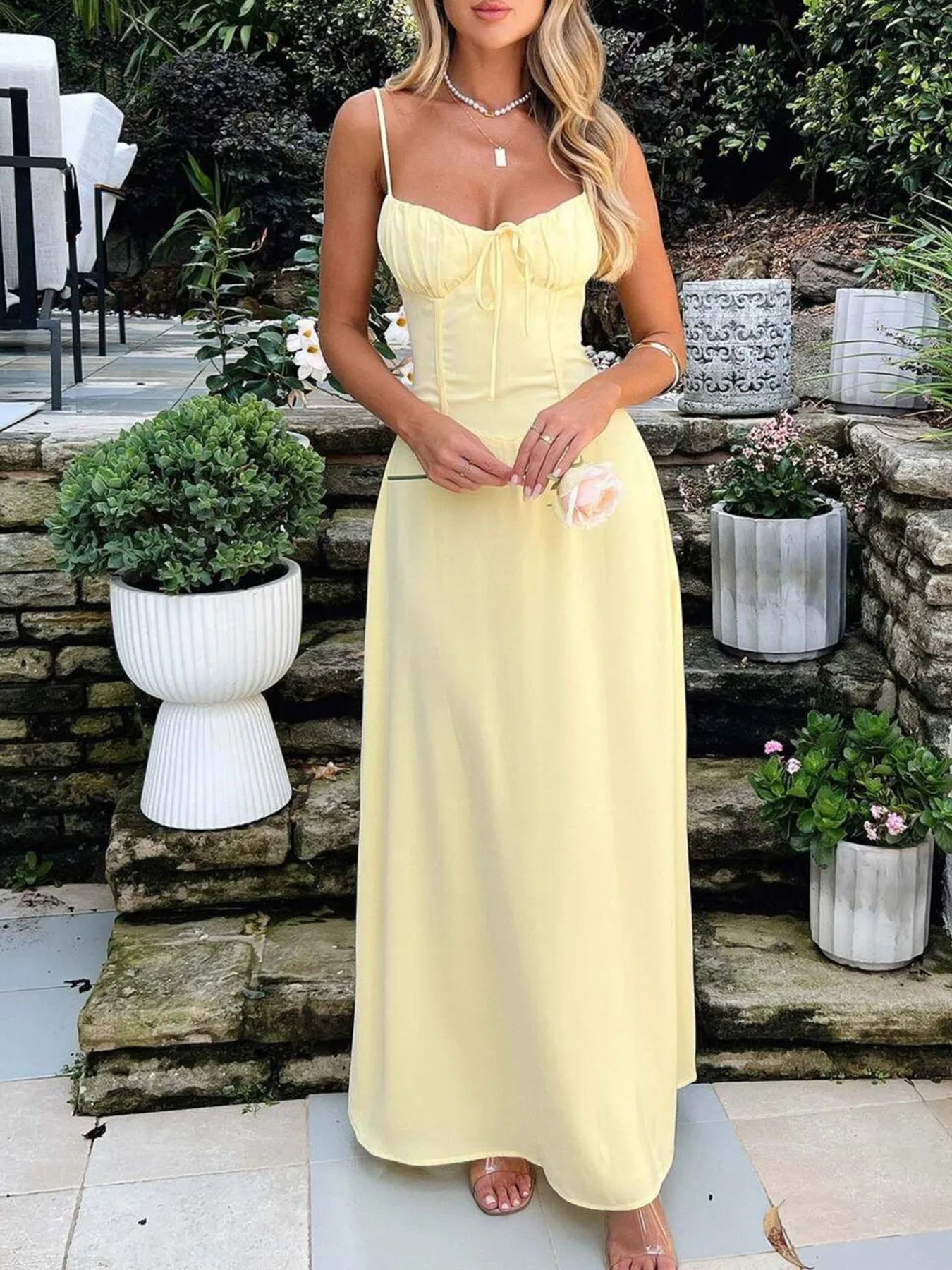 Lace-Up Solid Cami Dress - Velora