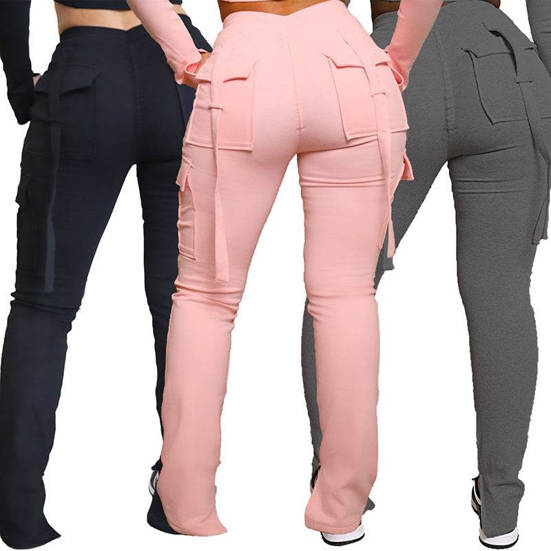 Cargo Pants With Pockets High Waist Drawstring Wide Leg Straight Trousers For Women Overalls - Velora
