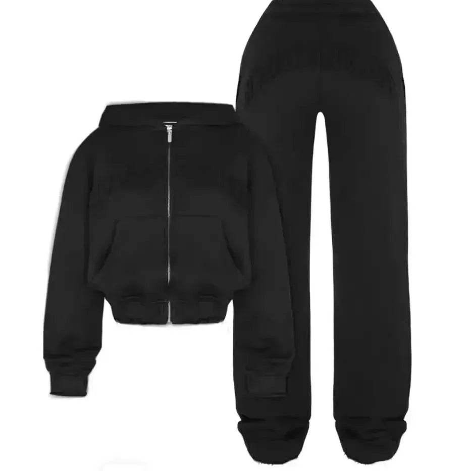 Ins Letter Sports Suit Zip-up Hooded Cropped Sweatshirt jogging pant tracksuit Fashion Womens Clothing Two piece joggers - Velora