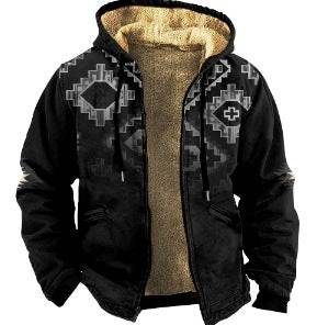Men's Plaid Print Hooded Zip-Up Jacket Winter Thickened Cotton-padded Coat Warm Clothing - Velora