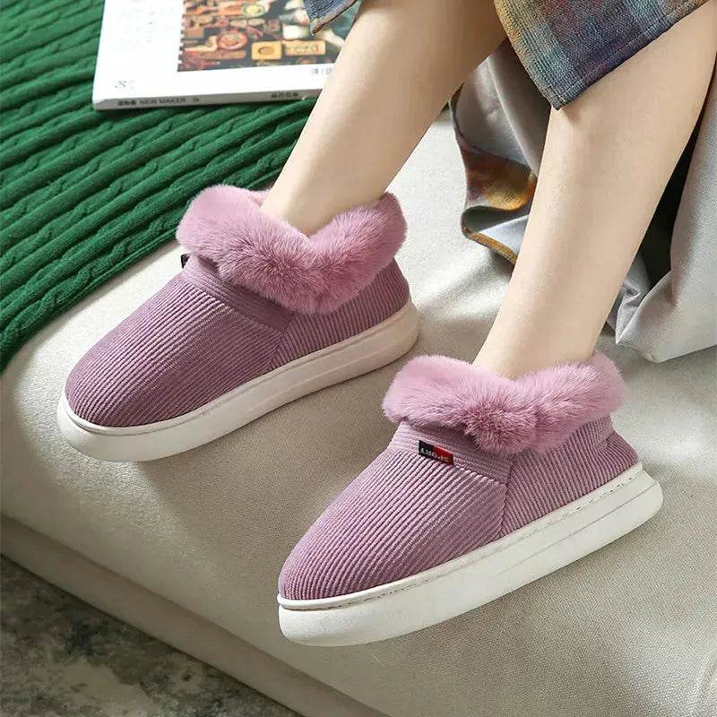 Winter Plush Cotton Shoes For Men And Women Cozy Fluffy Corduroy House Slippers Warm Slip On Fleece House Shoes - Velora