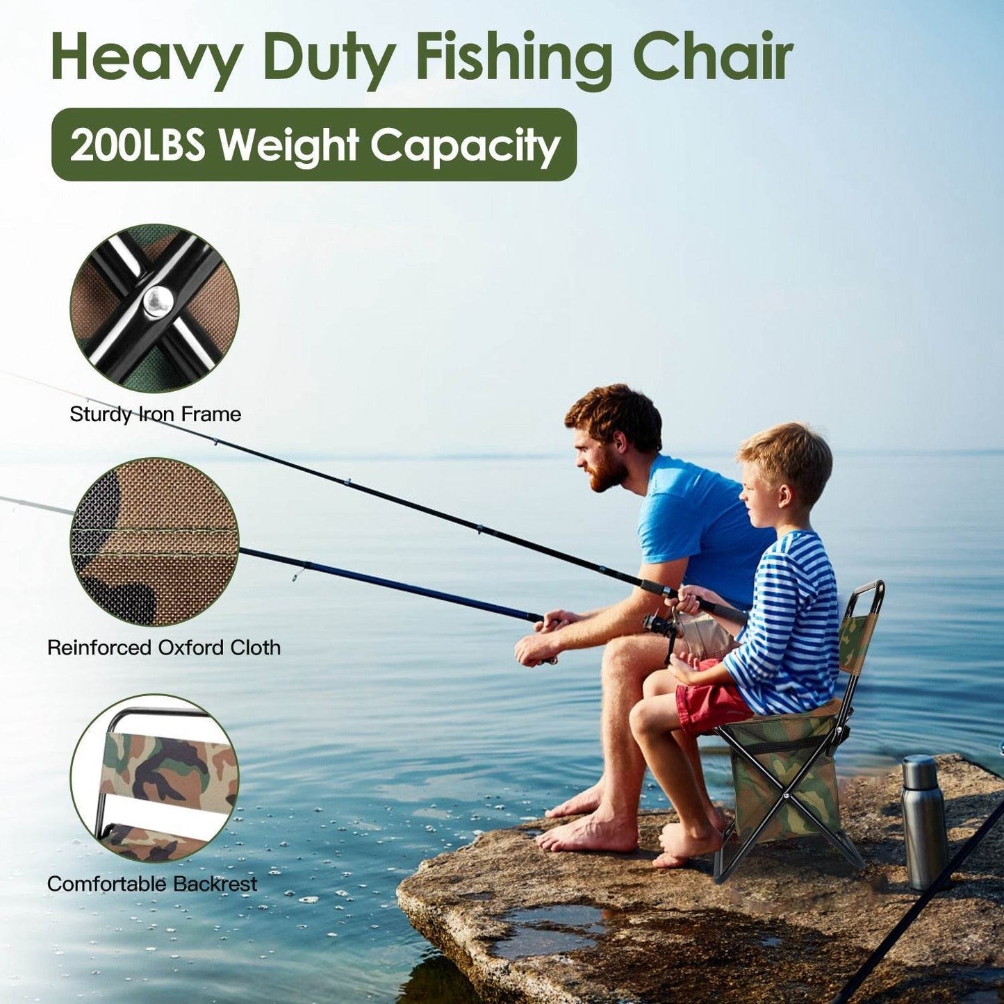 Foldable Fishing Chair With Backrest Built-In Cooler Bag Portable Handle Outdoor Lightweight Fishing Stool For Camping Hiking Hunting - Velora