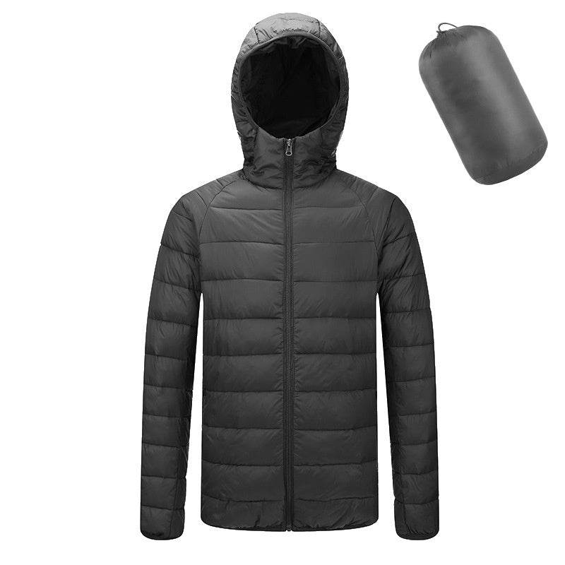 Men's Lightweight Hooded Coat Winter Warm Solid Color Zipper Jacket Fashion Portable Outerwear Top Clothing - Velora