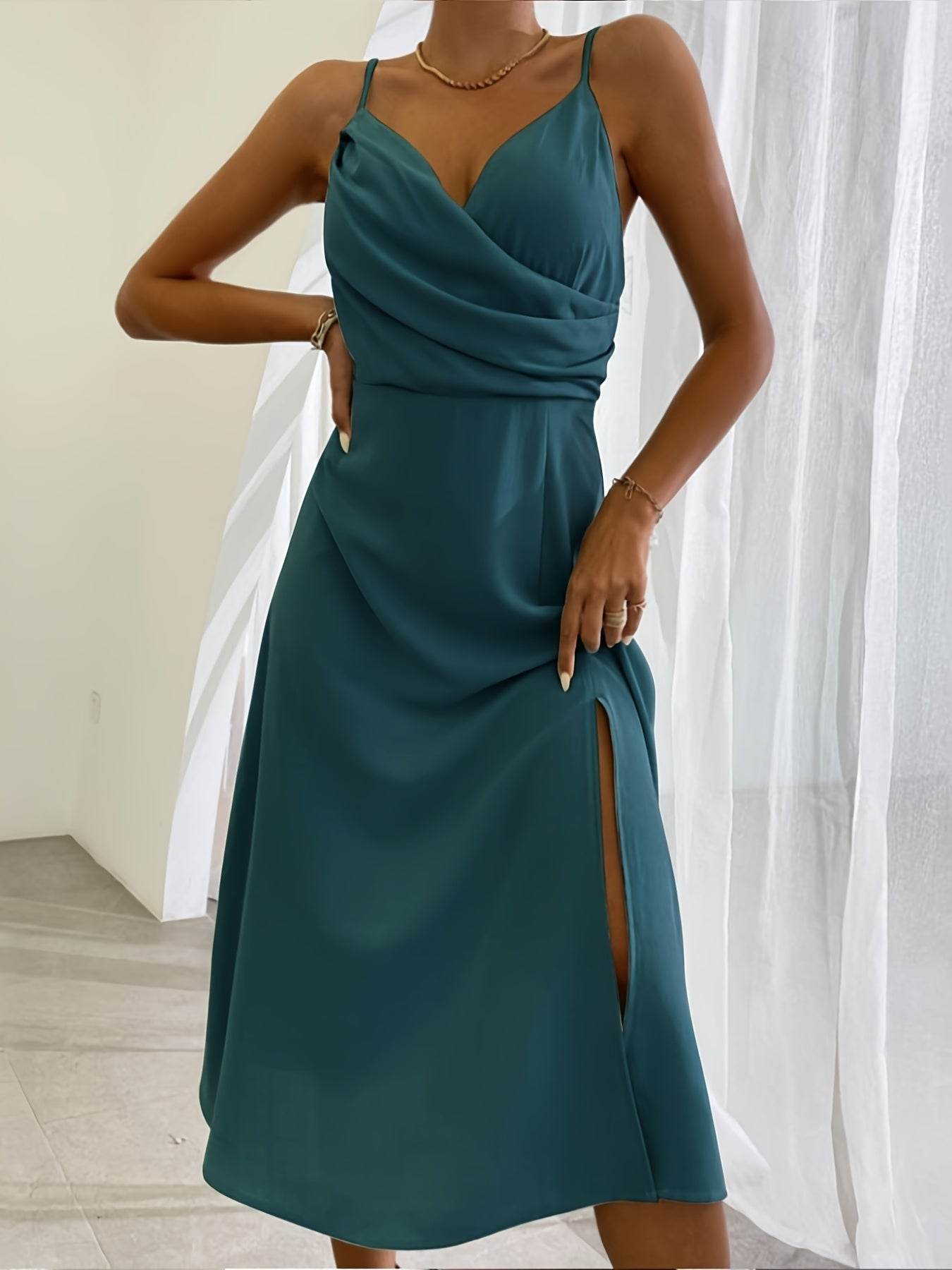 V-neck Slit Sling Dress Summer Fashion Sexy Slim Suspender Dresses For Women Clothing - Velora
