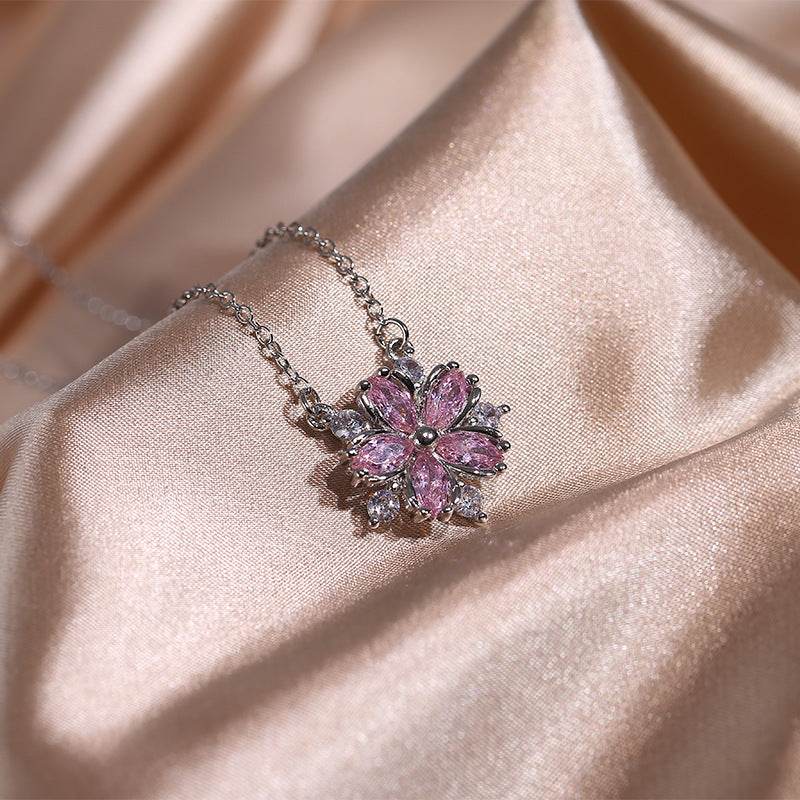Fashion Jewelry Zircon Women Necklace Ring Double Layers Flower Cubic Zirconia Jewelry Shiny Simple All Match Stud Earrings Ring Necklace For Wedding - Velora
