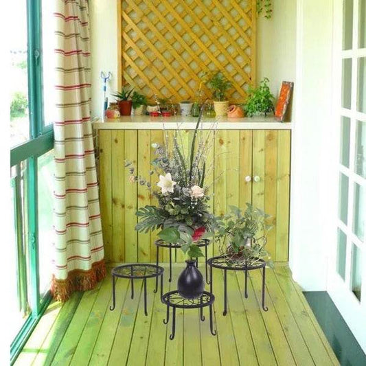 Metal Plant Stand 4 In 1 Potted Irons Planter Supports Floor Flower Pot Round Rack Display - Velora