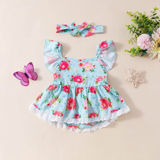 Baby Floral Romper Rompers Jumpsuit Skirt - Velora