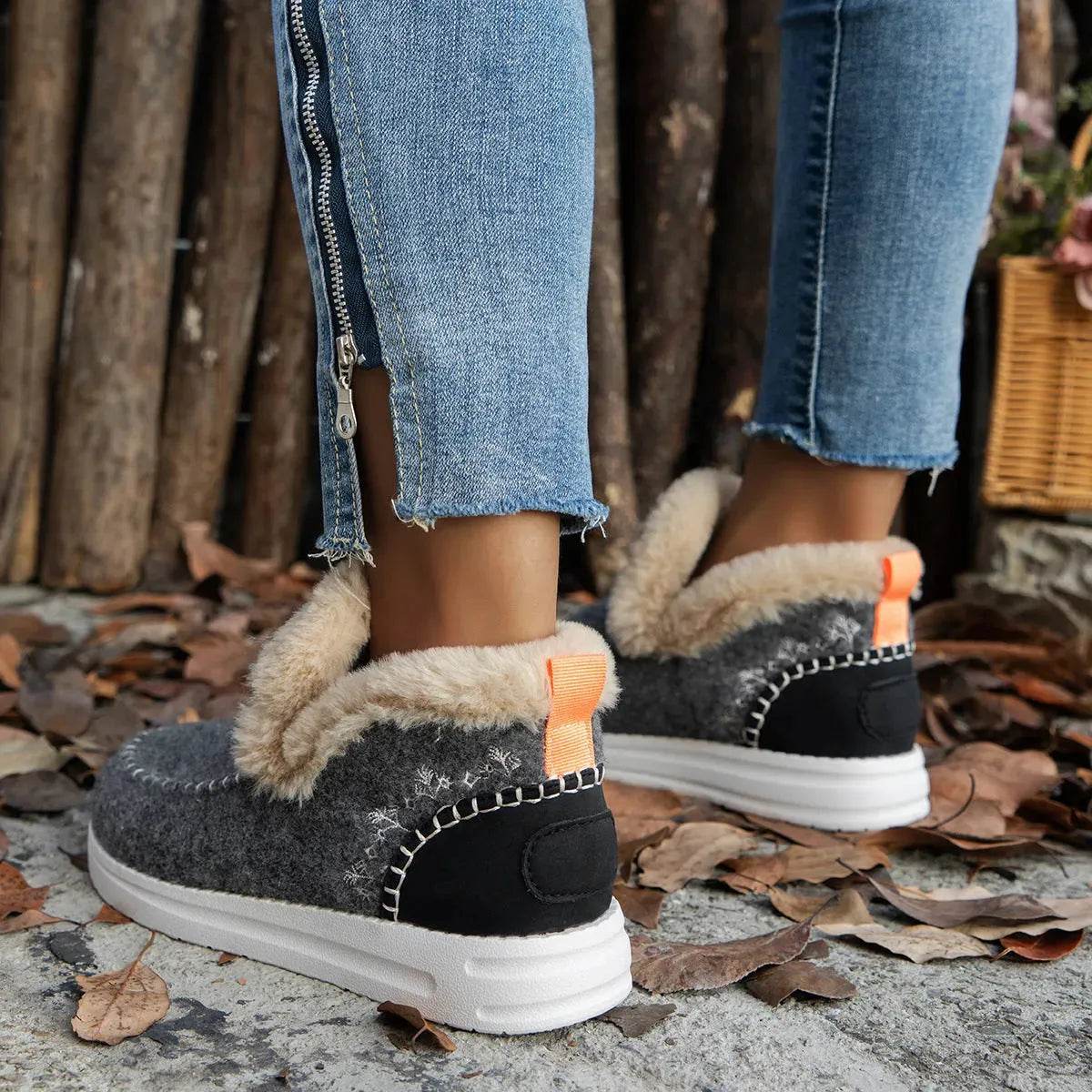 Plus Size Fleece-lined Thicker Raw Edge Warm Flat Bottom Plush Winter boot Shoes for women - Velora