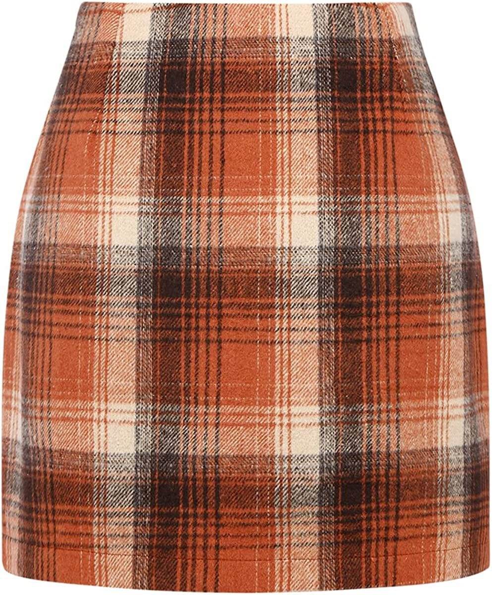 Women's High Waist Plaid Tight Pencil Wool Mini Skirt - Velora