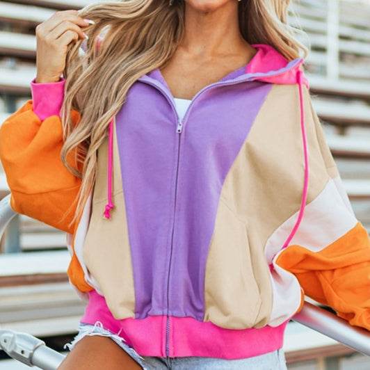 Dopamine Color Hooded Coat Sweatshirt Women - Velora