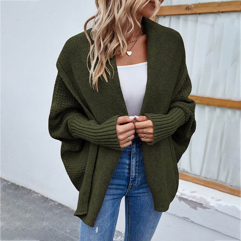 New Loose Knitted Sweater Solid Color Bat Sleeve Large Lapel Cardigan Autumn And Winter Fashion Jacket For Women Clothing - Velora
