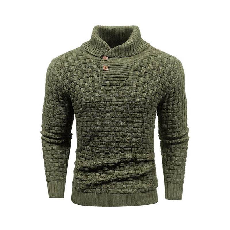 Men's Slim Turtleneck Sweater With Button Design Fashion Casual Solid Color Pullover Top Clothing - Velora