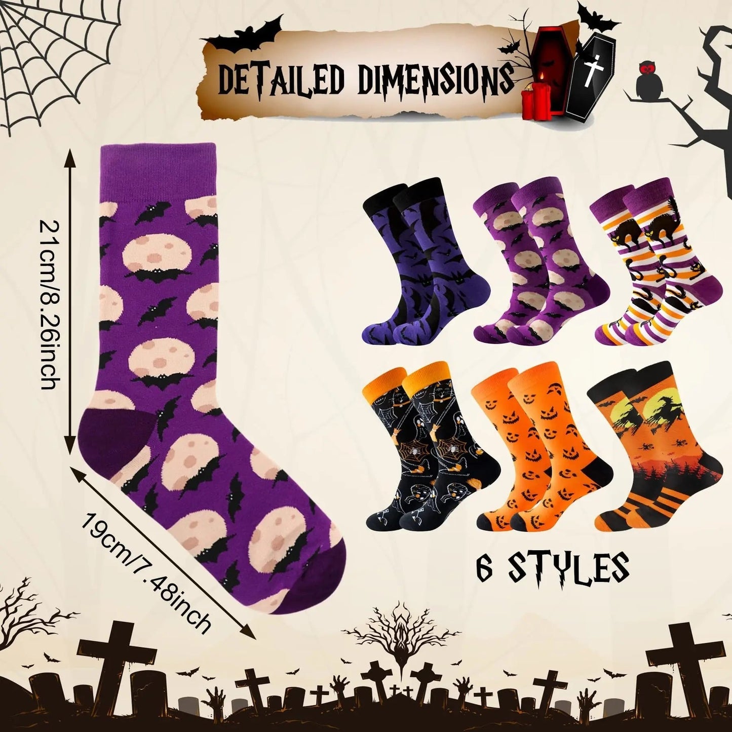 6 Pairs Halloween Christmas Socks For Men Women Girls Funny Xmas Socks Santa Claus Elk Cotton Sock Set-Cannot Be Listed On Amazon Platform - Velora