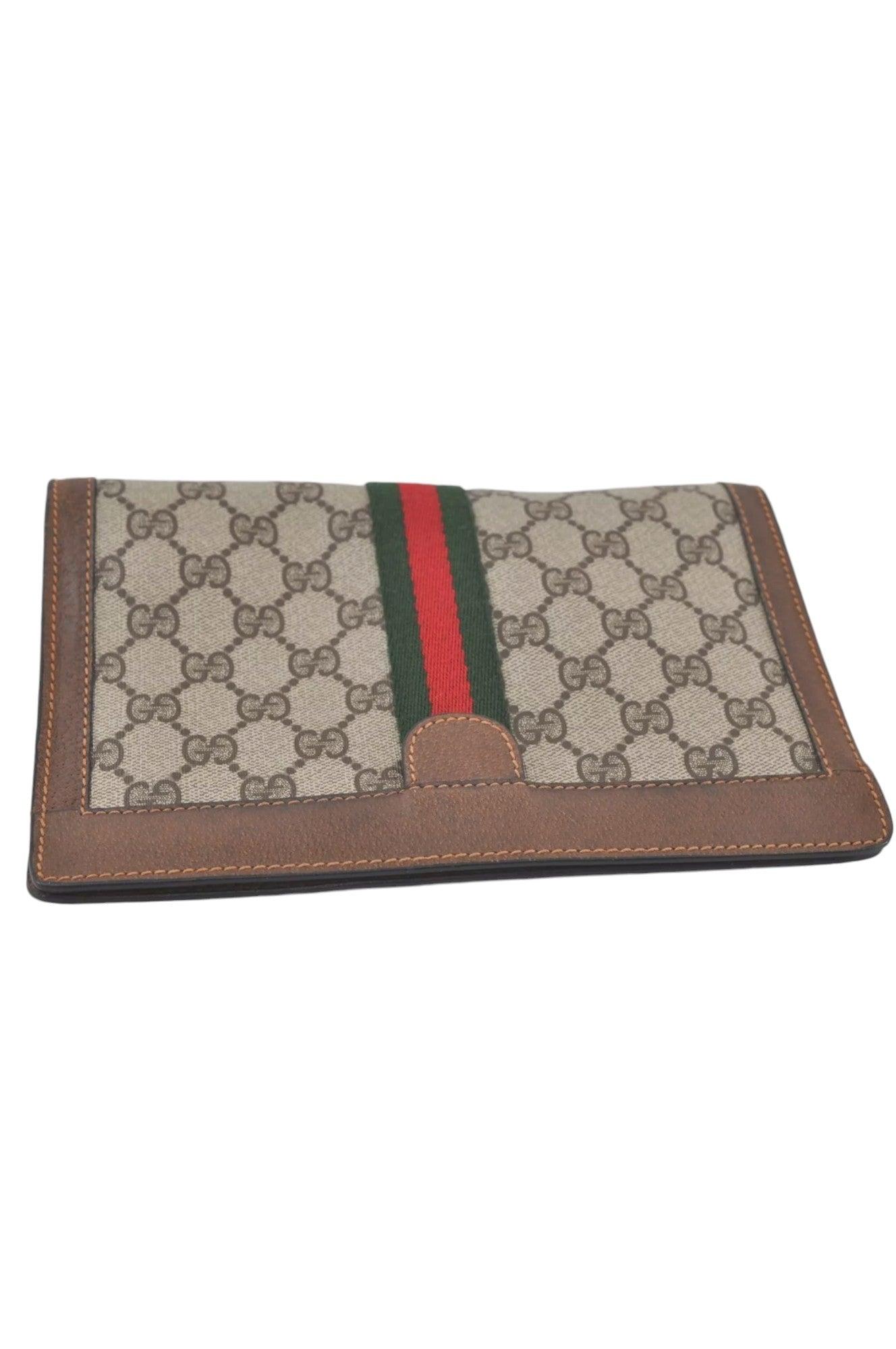 GUCCI Web Sherry Line Clutch Hand Bag Purse GG PVC Leather Brown 8044K - Velora