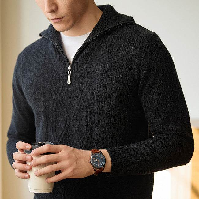 Pure Wool Sweater Half-height Zip Leisure Warm Sweater - Velora