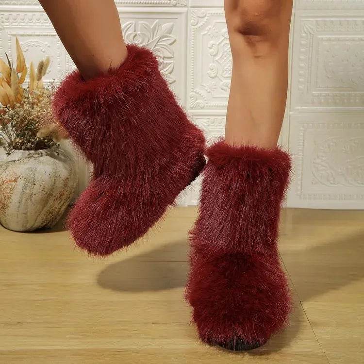Fashion Long Plush Snow Boots Winter Warm Mid-tube Furry Cotton Shoes For Women Short Boot - Velora