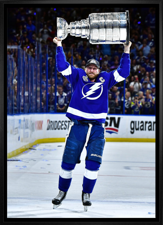 Steven Stamkos Tampa Bay Lightning Framed 20x29 Lifting 2021 Stanley Cup Canvas Frameworth Sports Marketing