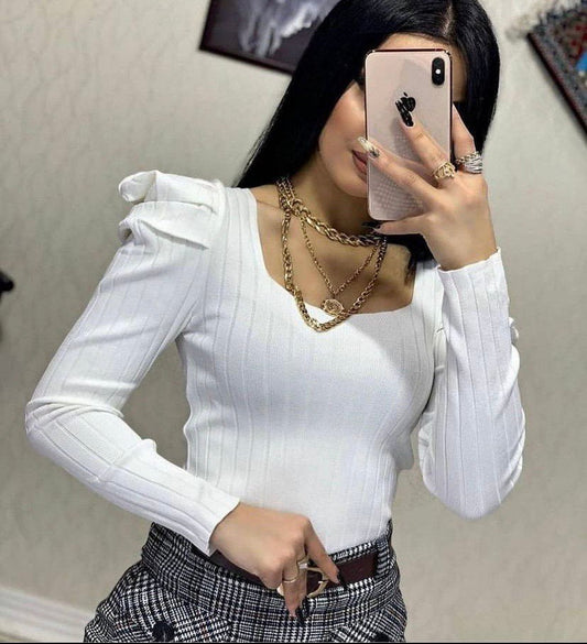 Woven Full Sleeve Blouse Ruched Shoulder - Velora