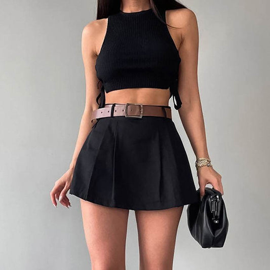 Women's Fashion Solid Color High Waist Mini Skort - Velora