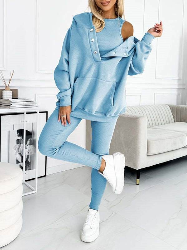3pcs Women Hoodie Athleisure Outfit set sweatsuit set - Velora