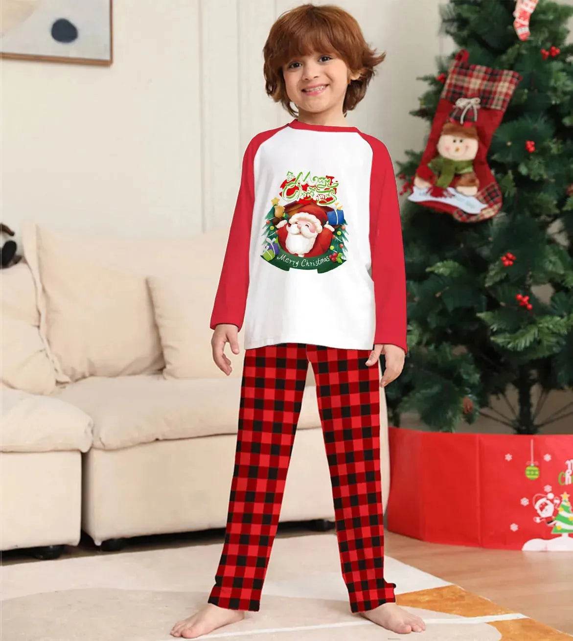 Christmas Parent-Child Clothes Set Long Sleeve T-Shirt Plaid Pants Family Matching Pajamas - Velora