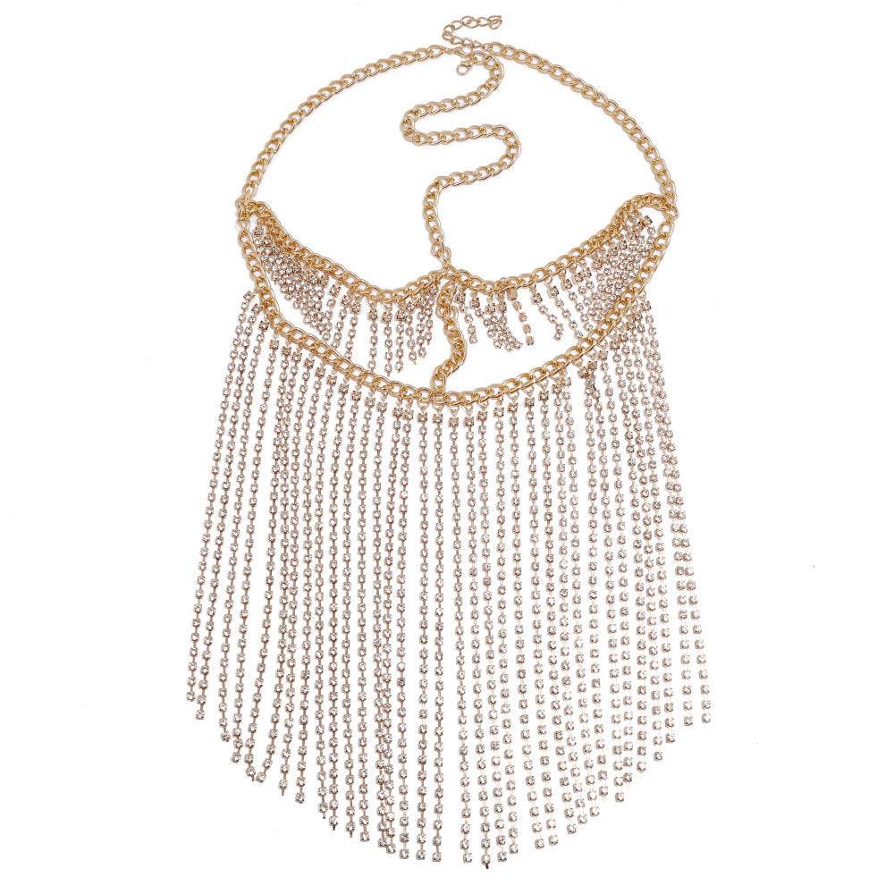 Punk Rhinestone Tassel Fringed Face Mask Head Chains - Velora