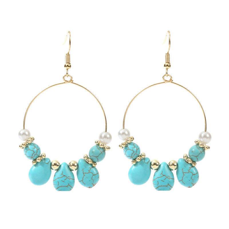 Geometric Round Turquoise Beaded Earrings - Velora