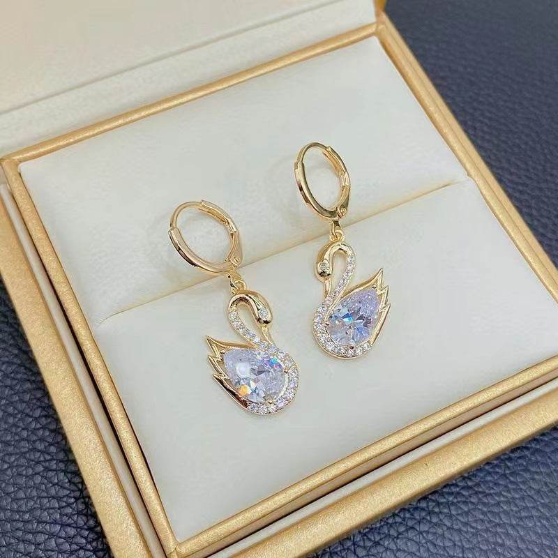 Sweet Rhinestone Swan Earrings Ins Fashion Earrings For Women Jewelry - Velora