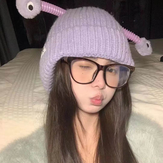 New Cute Luminous Fall Winter Warm Ear Protection Wool Cartoon All-matching Knitted Beanie Hat