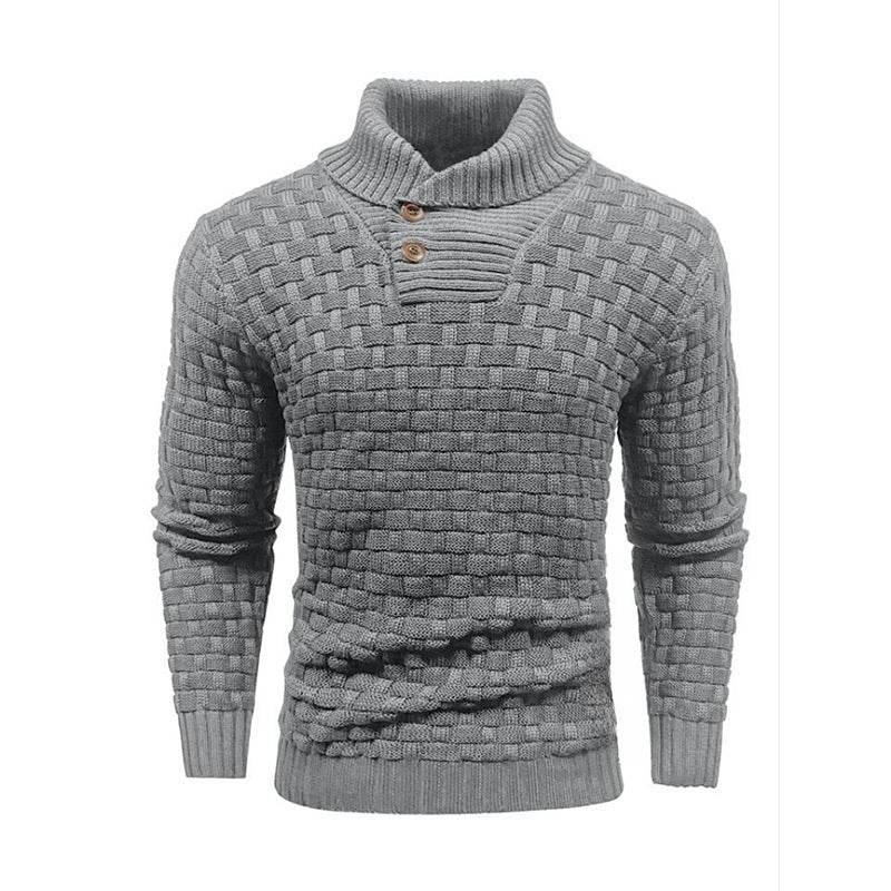 Men's Slim Turtleneck Sweater With Button Design Fashion Casual Solid Color Pullover Top Clothing - Velora