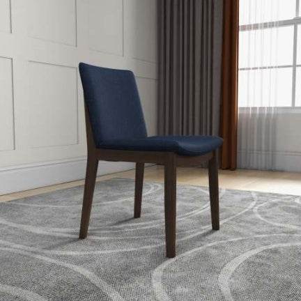 Laura Blue Linen Solid Wood Dining Chair Set Of 2 Mid-Century Modern Style - Velora