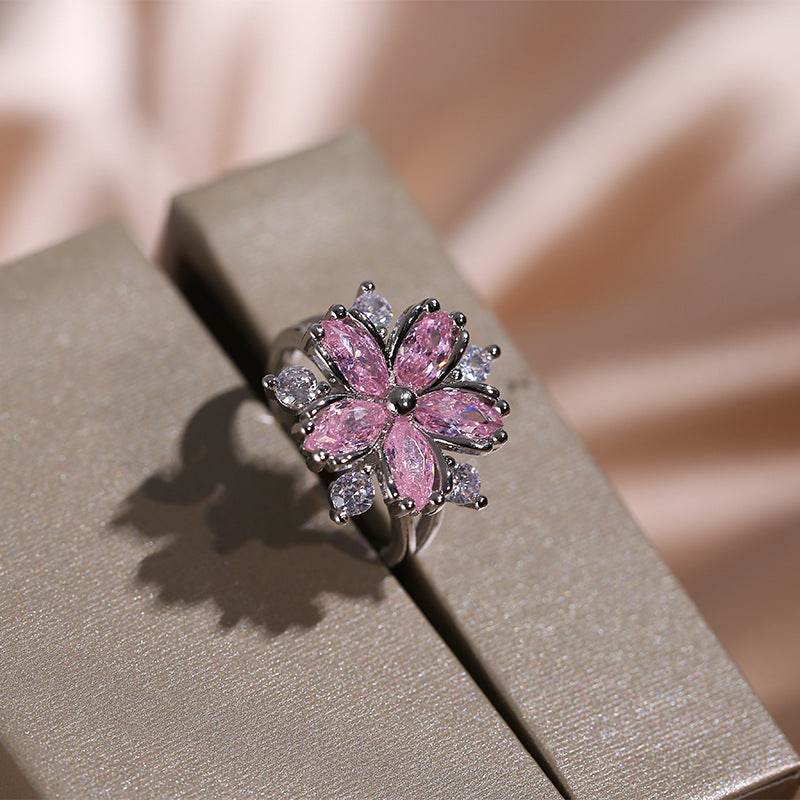 Fashion Jewelry Zircon Women Necklace Ring Double Layers Flower Cubic Zirconia Jewelry Shiny Simple All Match Stud Earrings Ring Necklace For Wedding - Velora