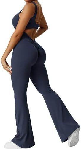Women Sleeveless Flare Jumpsuits Fitness Yoga Long Pants - Velora