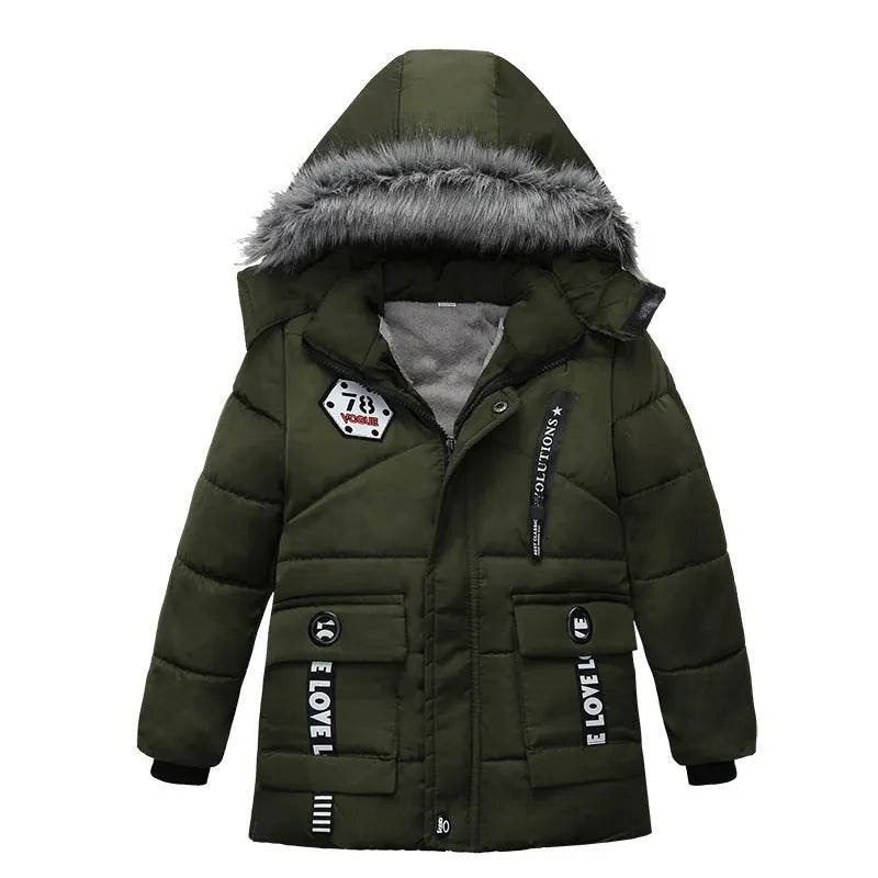 Fashion Boys Thicken Letter Print Hooded Cotton Jacket - Velora